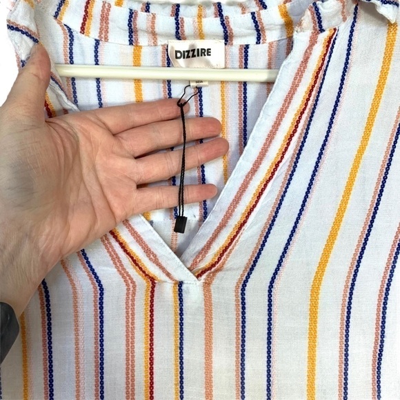 Dizzire 3/4 Sleeve Soft Multicolored Stripe Flowy V-Neck Blouse Size Small - Picture 5 of 14